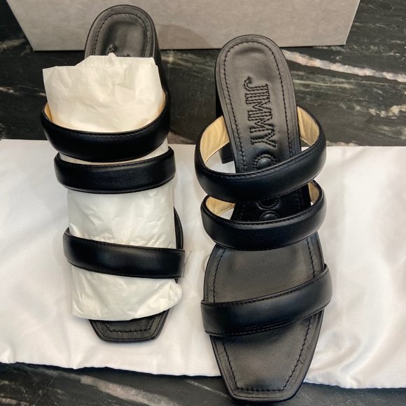 New sz 8-8.5 / 39 Jimmy Choo Black Leather Auna Mule Open Toe Sandal Shoes - Picture 3 of 16